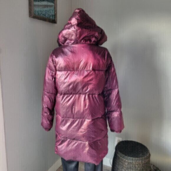 Raspberry Pearl Faux Down Puffer Coat by Badgley & Mischka Small - Picture 9 of 15
